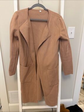 Women’s Open Front Longline Coatigan in Camel